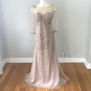 Val Stefani Nude Sheer Long Sleeve Sequin Gown (2)